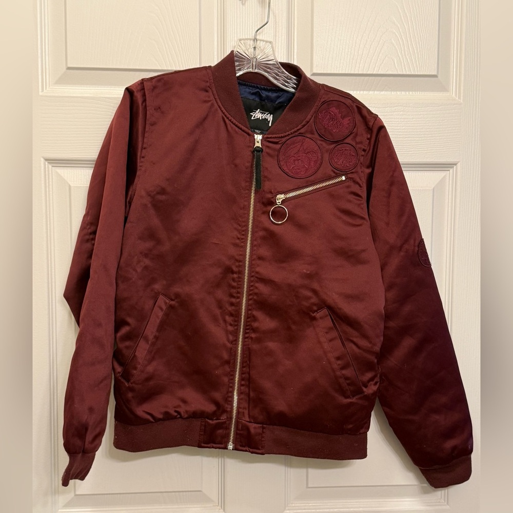 Stussy Maroon Bomber Jacket Streetwear